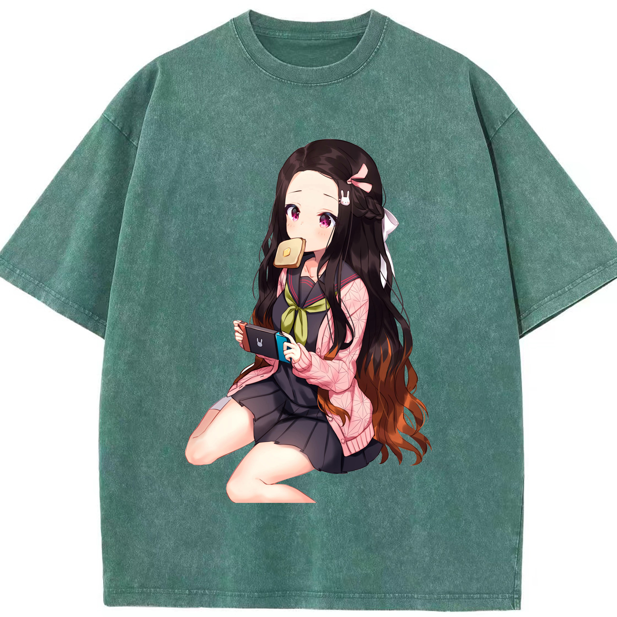 （画像用） 鬼滅の刃（きめつのやいば）竈門 禰󠄀豆子／かまど ねずこ Kamado Nezuko 綿100% ヴィンテージ風 半袖Tシャツ（フロントプリント）
